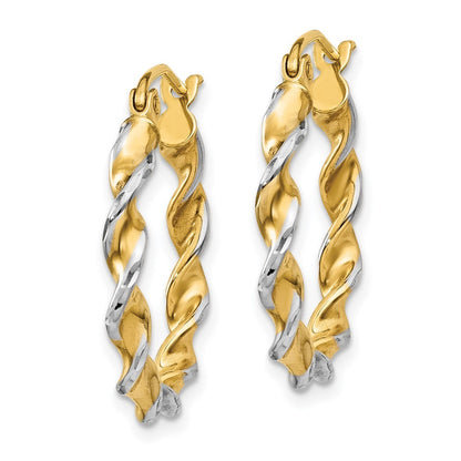 14k Yellow Gold w/ White Rhodium Polished 2.75mm Fancy Twisted Hoop Earrings
