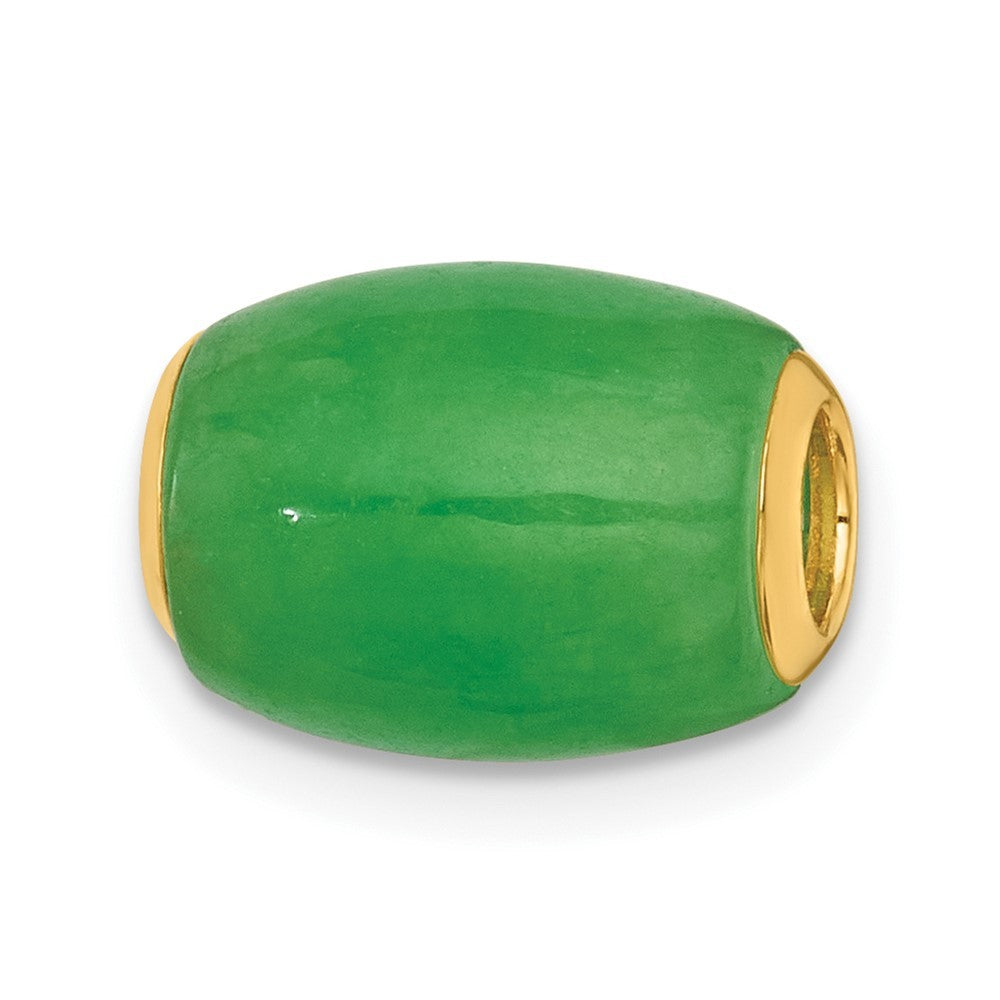 14k Yellow Gold Polished Jade Oval Barrel Bead Chain Slide Pendant