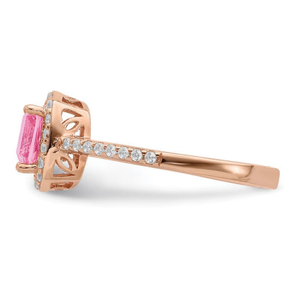 Sterling Silver Rose-tone Square Peach Cubic Zirconia Halo Ring Size 6
