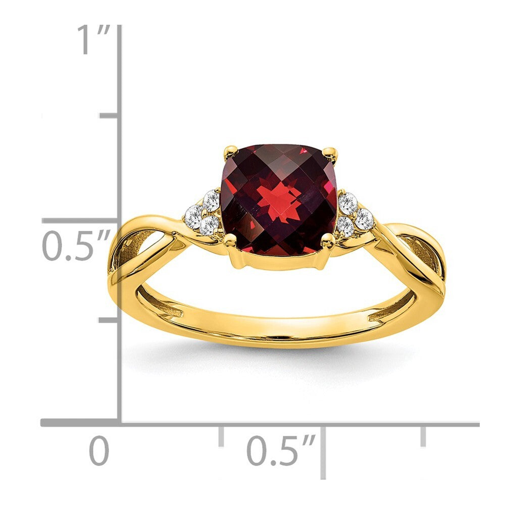 14K Yellow Gold Checkerboard Garnet and Diamond Ring Size 7