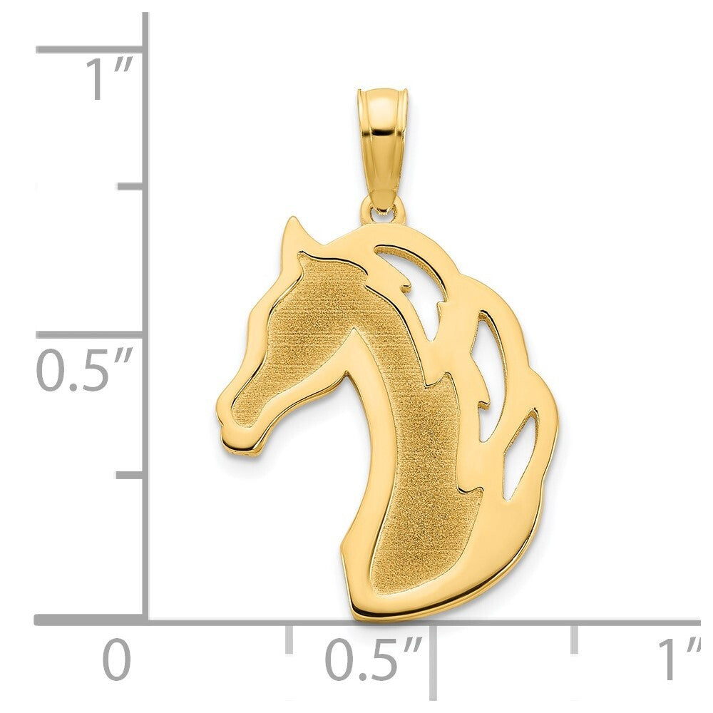 14k Yellow Gold Sandblasted Horse Head Charm Pendant for Women