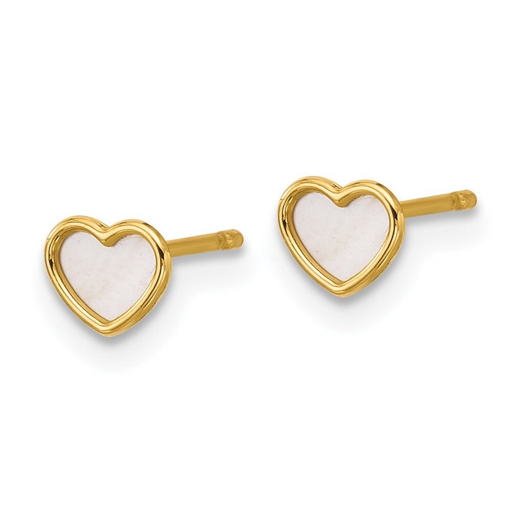 14k Yellow Gold Polished Mother of Pearl Heart Stud Earrings Gift for Women