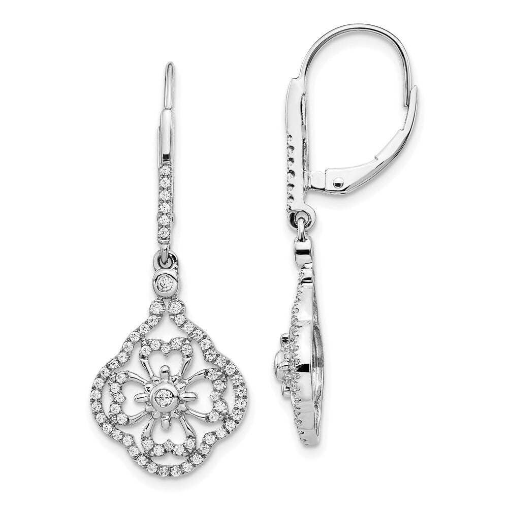 14k White Gold Diamond Fancy Leverback Drop & Dangle Earrings