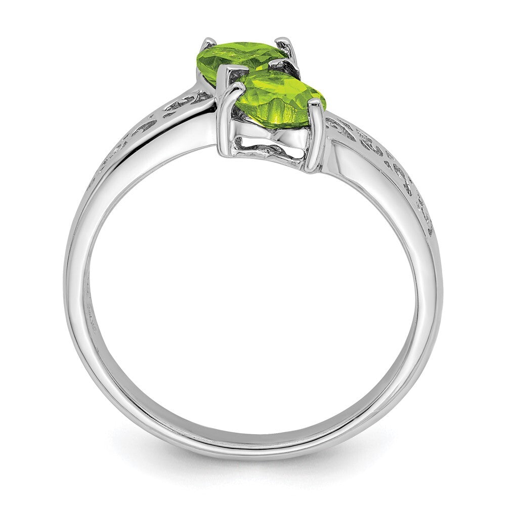 Sterling Silver Rhodium Peridot Heart Ring Size 6
