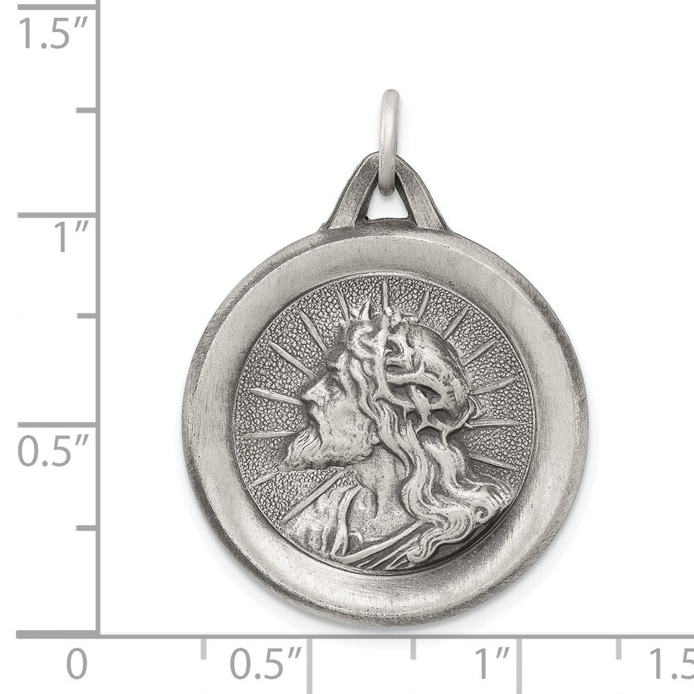 Sterling Silver Antiqued Jesus Medal Pendant Holiday Gift for Women