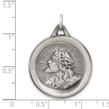 Sterling Silver Antiqued Jesus Medal Pendant Holiday Gift for Women