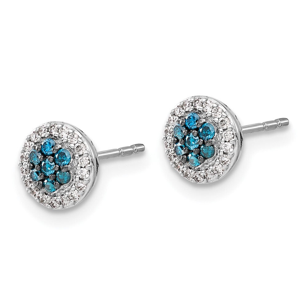 14k White Gold Blue/White Diamond Cluster Stud Earrings