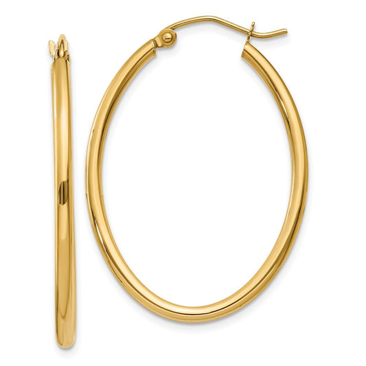 14k Yellow Gold Oval Polished Hoop Earring
