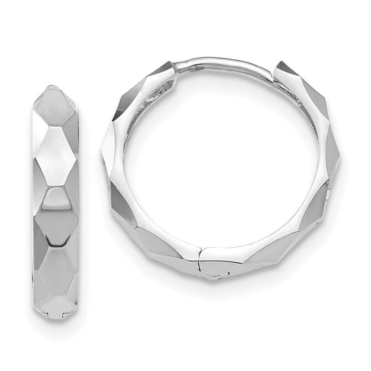 14k White Gold Diamond-cut Hoop Earrings Gift for Women