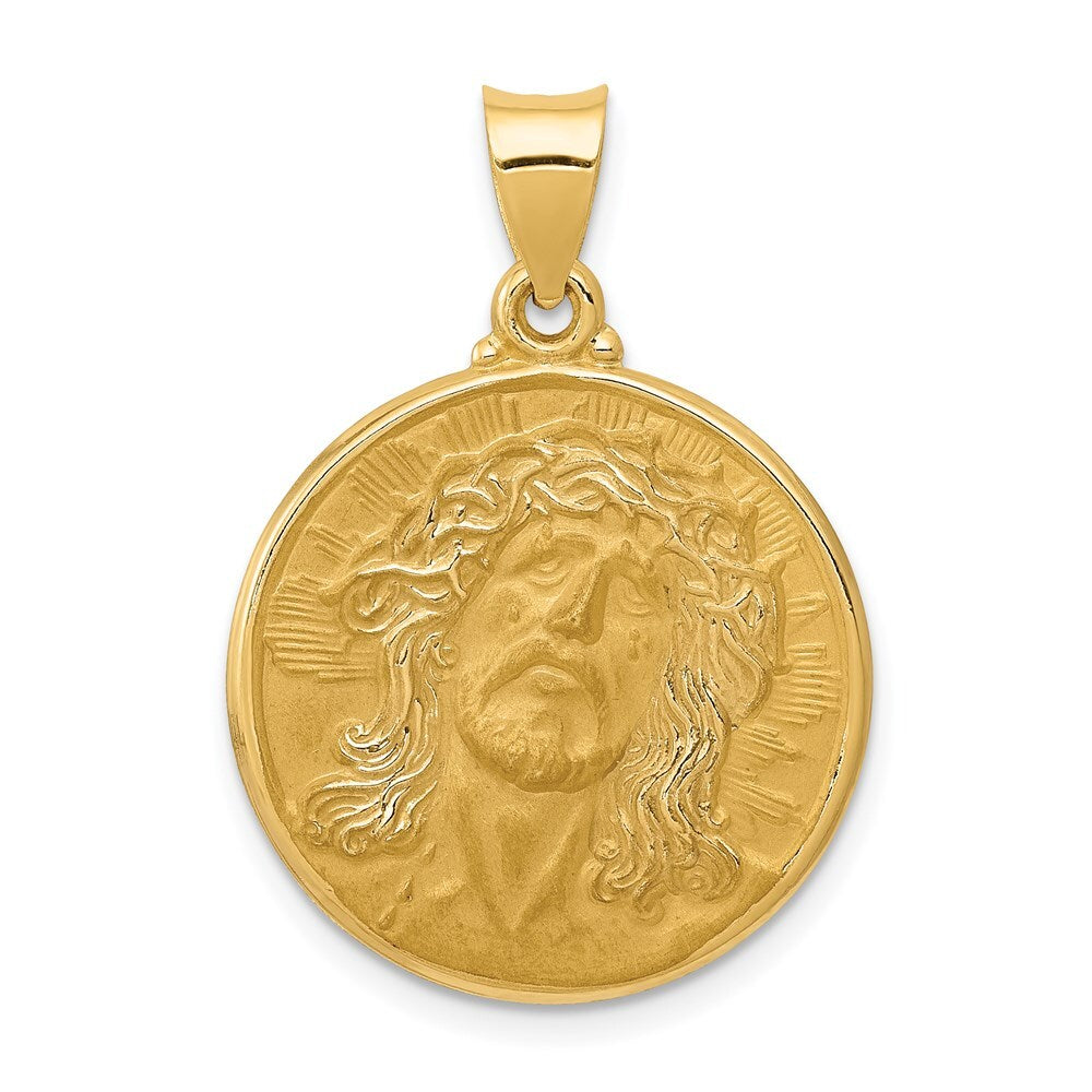 14k Yellow Gold Polished and Satin Face of Jesus Medal Hollow Pendant for Women
