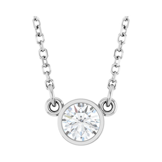 14k White Gold 1/4 CT Natural Diamond Solitarie Pendant Necklace 18"