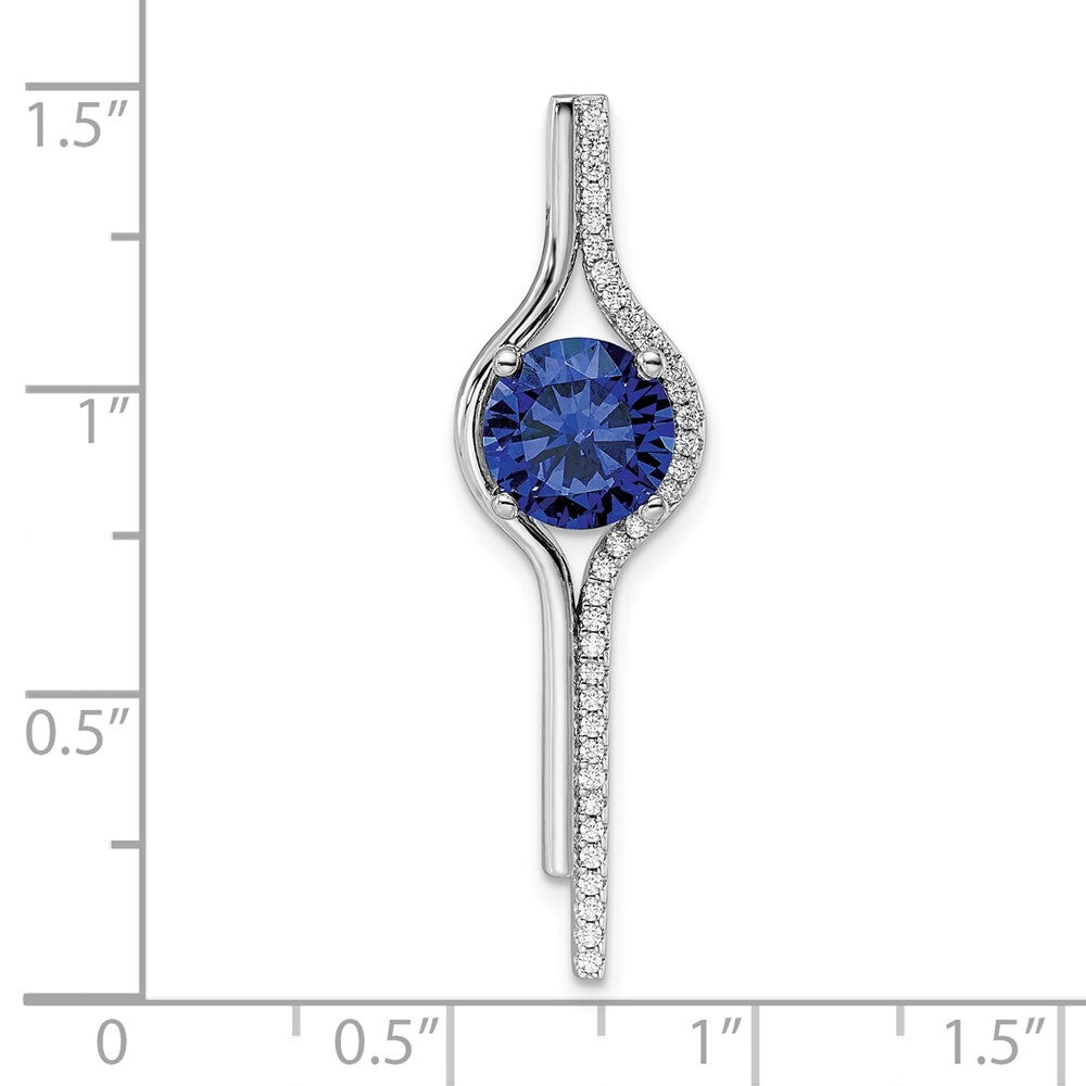 Sterling Silver Rhodium plated Blue & White Cubic Zirconia Slide Pendant