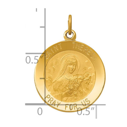 14k Yellow Gold Saint Theresa Medal Charm Pendant for Women