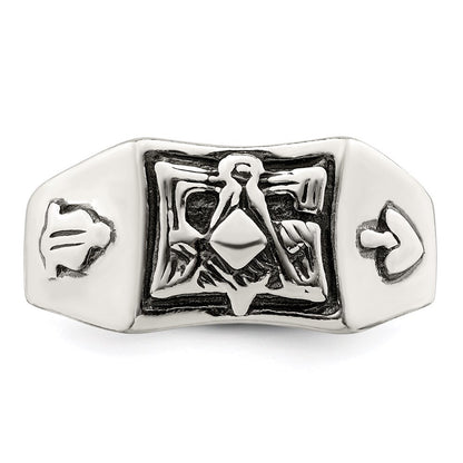 Sterling Silver Antiqued Masonic Ring Size 10