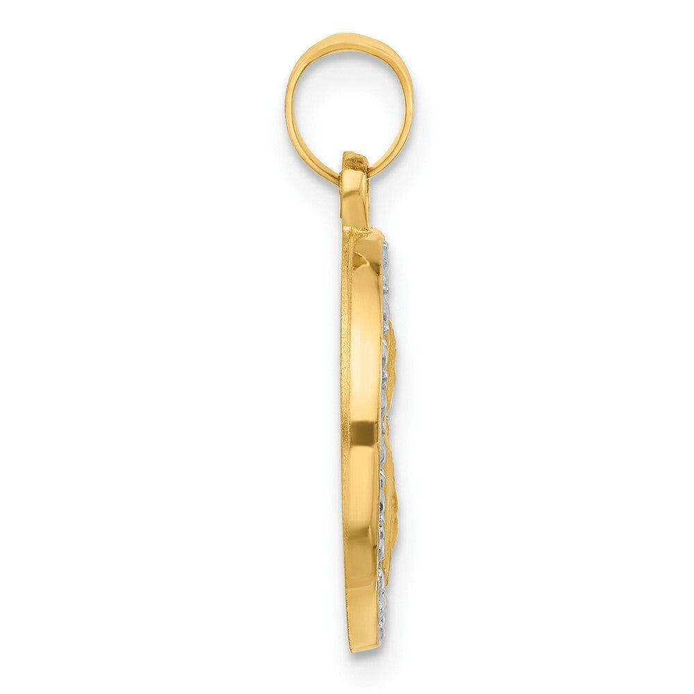 14k Yellow Gold with Rhodium Hollow St. Theresa Pendant for Women