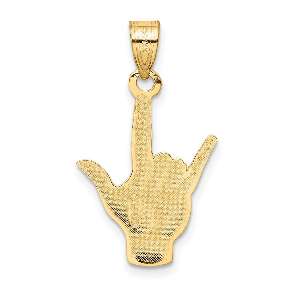 14k Yellow Gold Polished I Love You Hand/Sign Language Charm Pendant for Women
