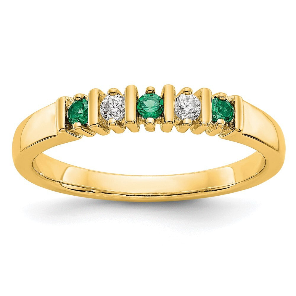 14K Yellow Gold Yellow Gold 1/15 carat Diamond and Emerald Complete Band Size 7