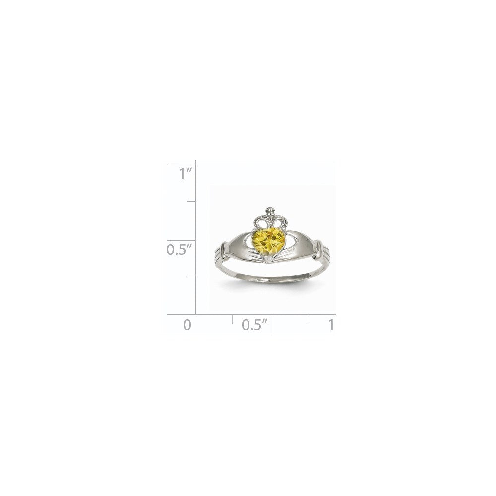14k White Gold CZ November Birthstone Claddagh Heart Ring