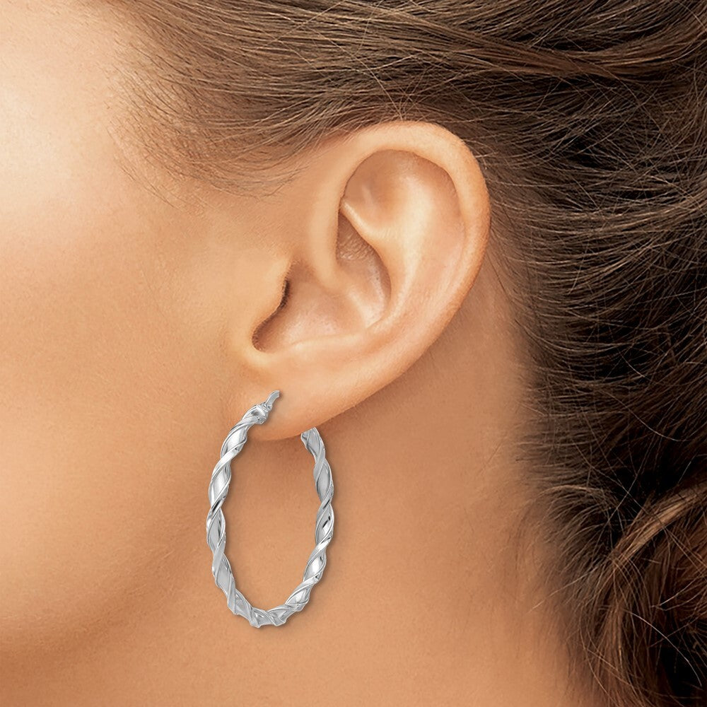 Sterling Silver Rhodium-plated Polished Twisted Hoop Earrings