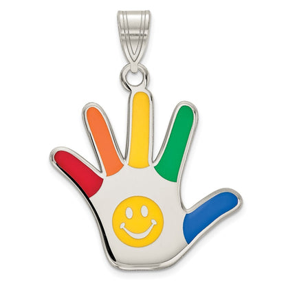 Sterling Silver Rhod-plate Enamel Autism Smiley Face Handprint Pendant