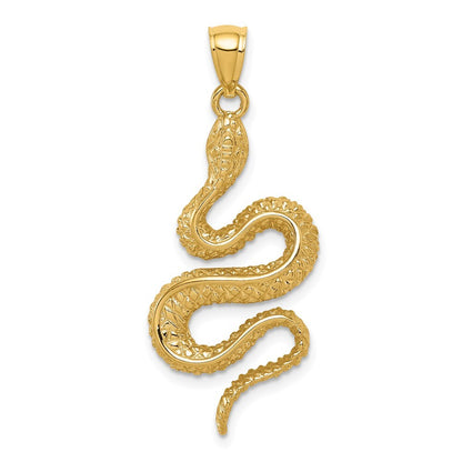 14k Yellow Gold Polished Textured Snake Pendant for Women