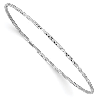 14k White Gold Polished Diamond-Cut 1.50mm Slip-on Round Bangle Bracelet