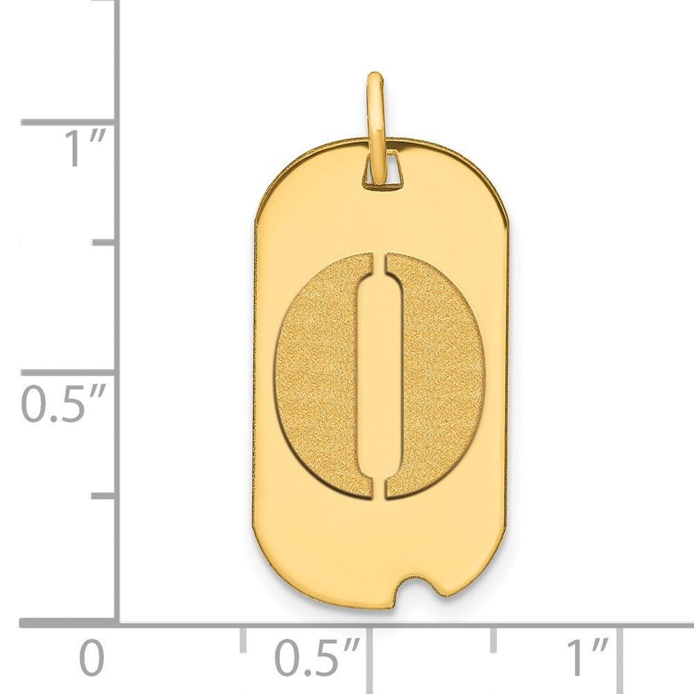 14k Yellow Gold Polished Letter O Initial Dog Tag Pendant for Women