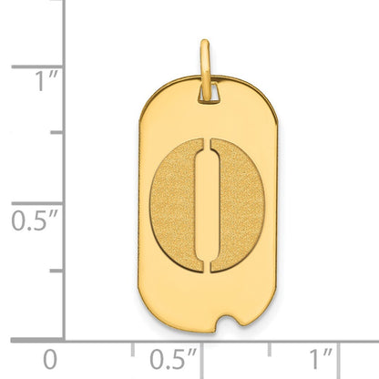 14k Yellow Gold Polished Letter O Initial Dog Tag Pendant for Women