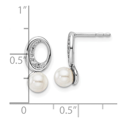 14K White Gold Polished Diamond and Pearl Drop Drop & Dangle Earrings