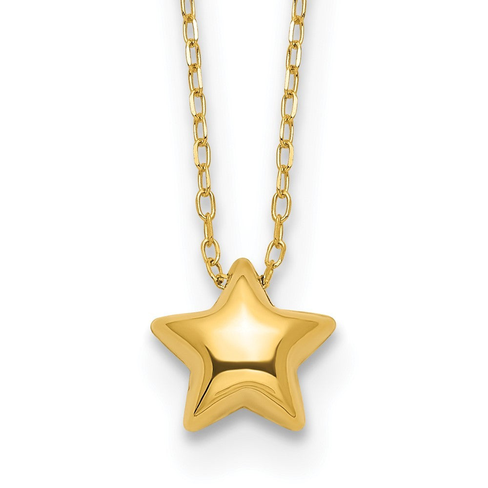 14k Yellow Gold Polished Puffed Star Pendant 16.5 inch Necklace