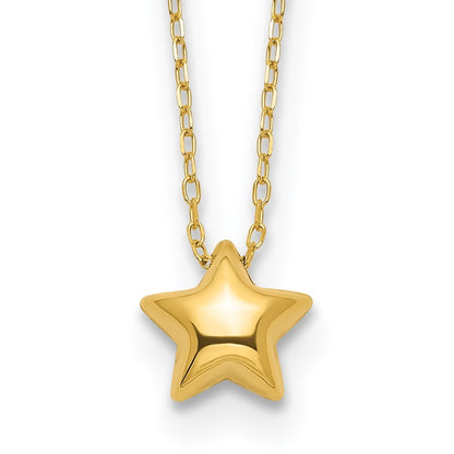 14k Yellow Gold Polished Puffed Star Pendant 16.5 inch Necklace