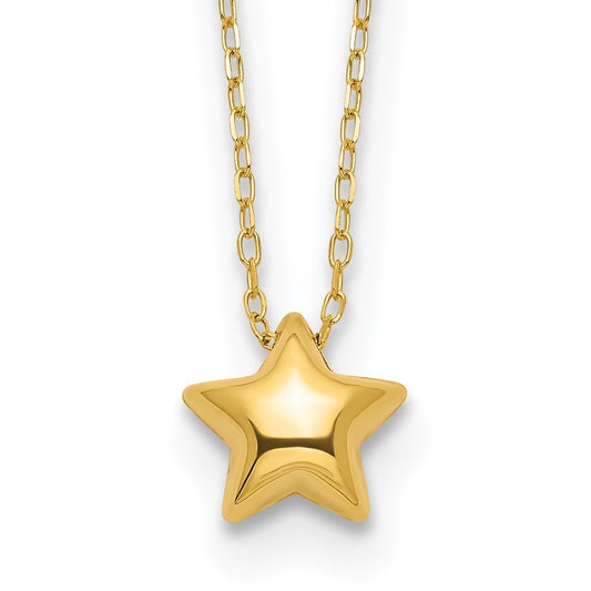 14k Yellow Gold Polished Puffed Star Pendant 16.5 inch Necklace