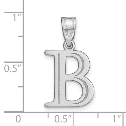 14K White Polished Etched Letter B Initial Pendant
