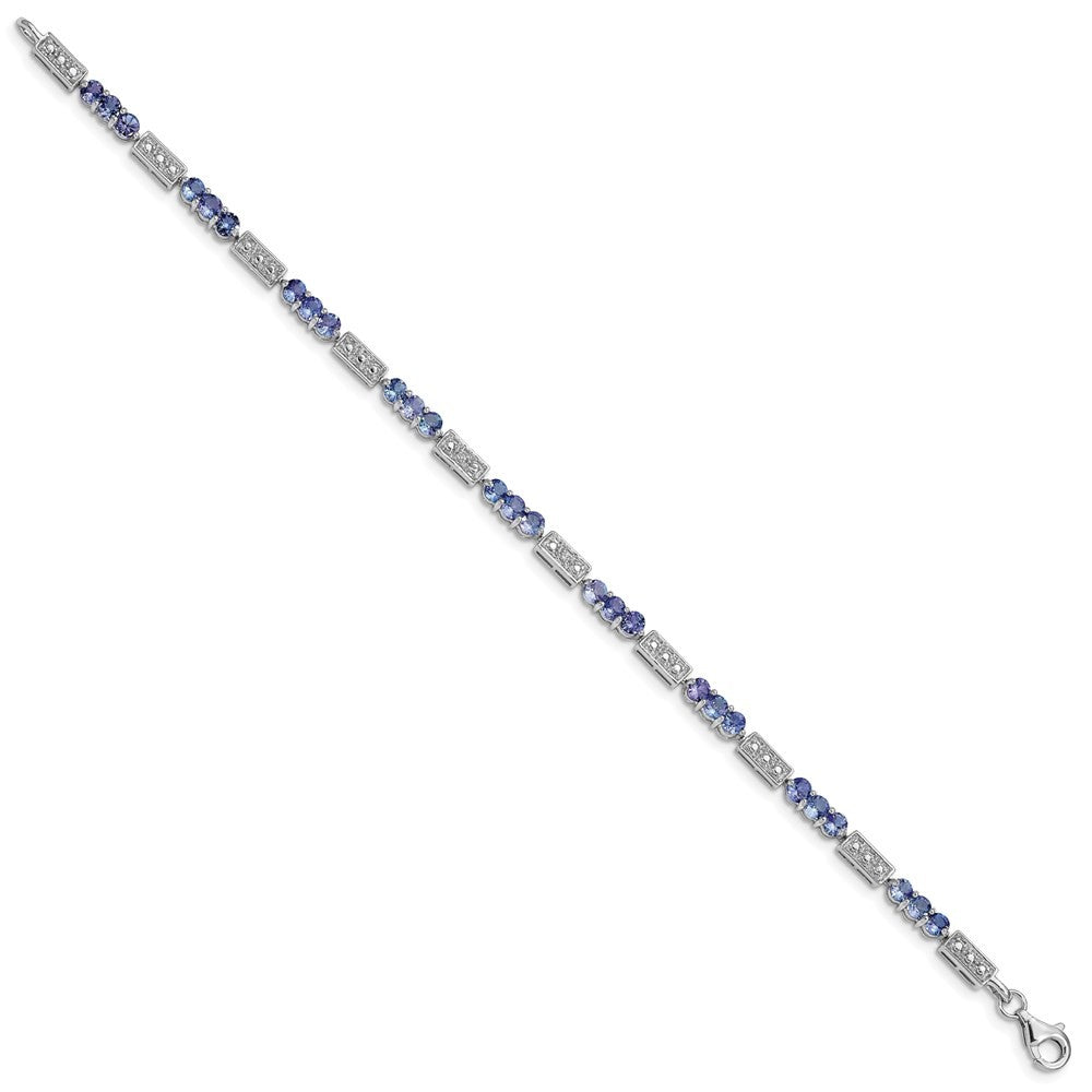Sterling Silver Rhodium-plated Tanzanite and Diamond Bracelet