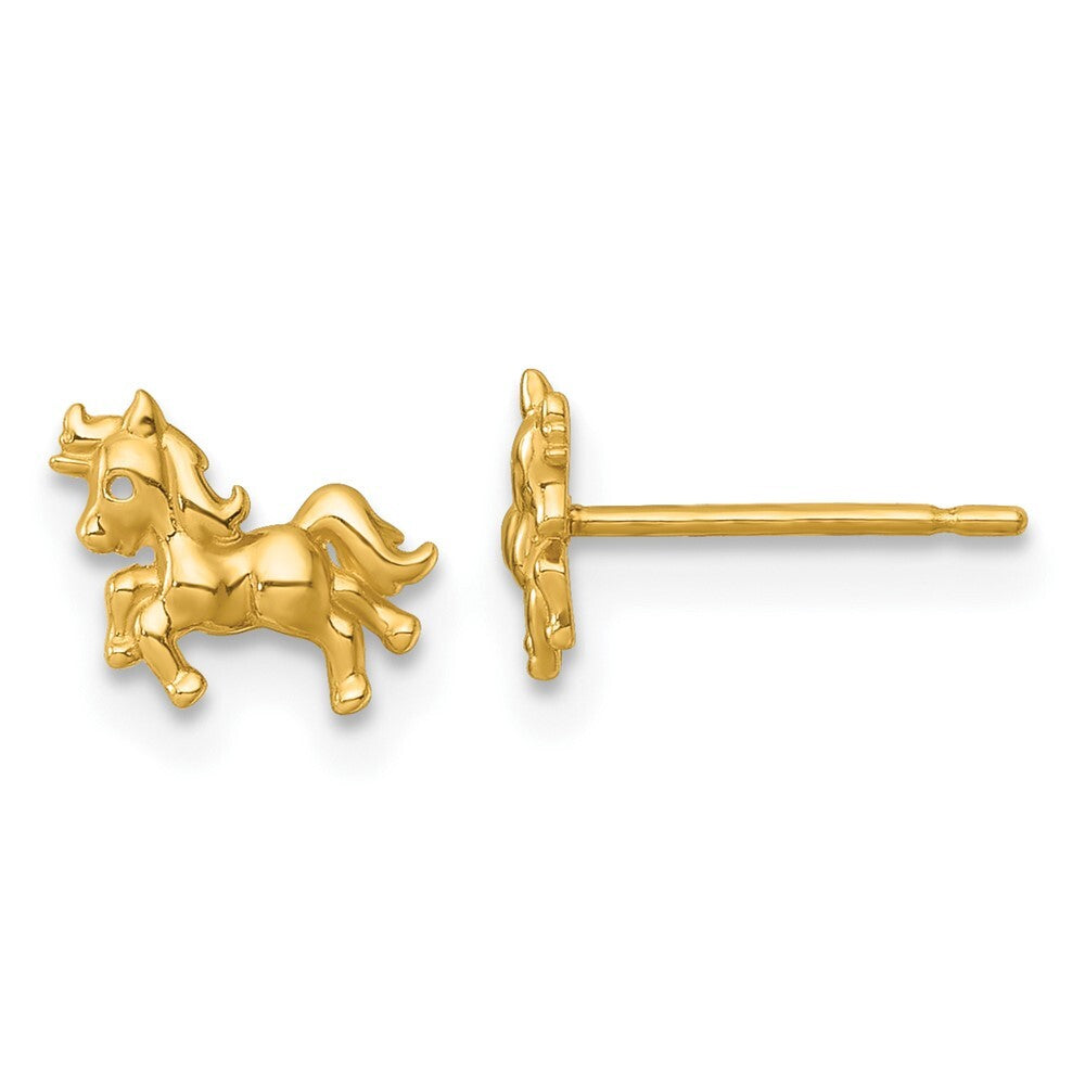 14k Yellow Gold Polished Unicorn Stud Earrings Gift for Women