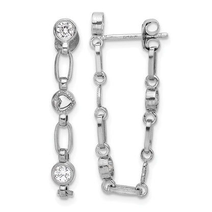 Sterling Silver Bezel Cubic Zirconia with Heart Post Dangle Earrings