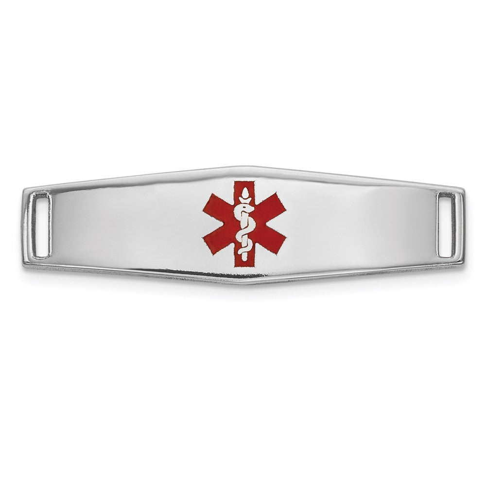 14k White Gold  24x7mm Centered Red Epoxy Enameled Medical ID Plate # 816
