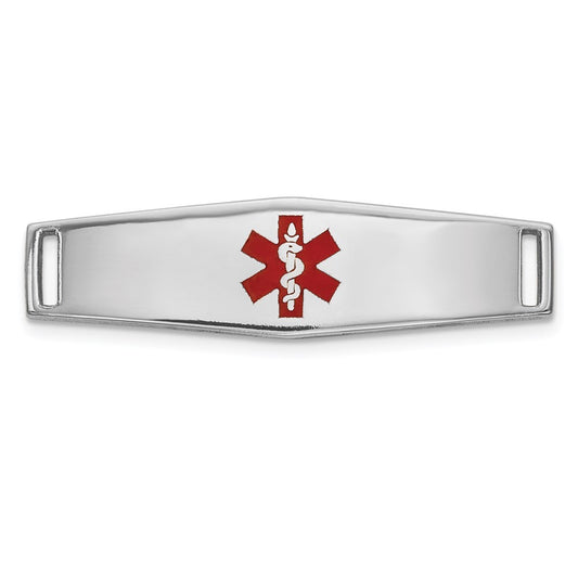 14k White Gold  24x7mm Centered Red Epoxy Enameled Medical ID Plate # 816