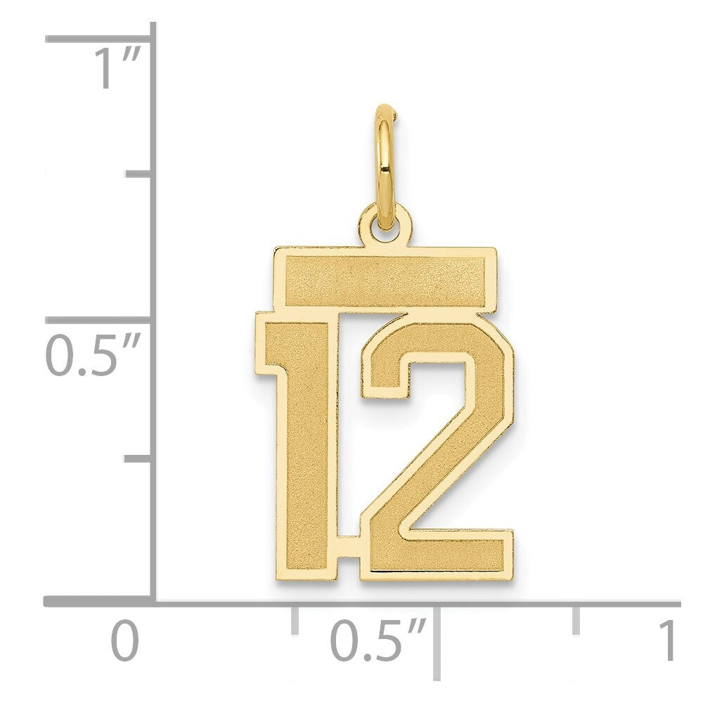14k Yellow Gold Small Satin Number 12 Charm Pendant for Women