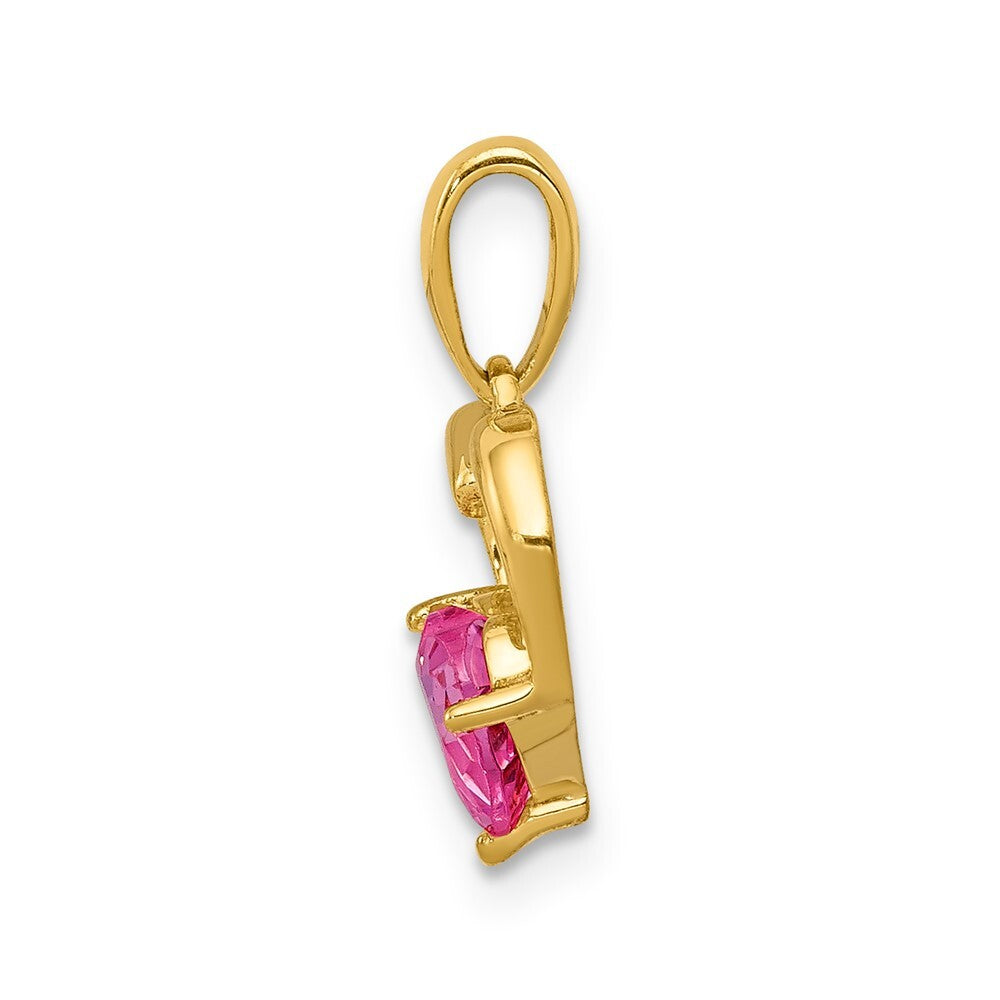 14k Yellow Gold Created Pink Sapphire and Diamond Heart Pendant for Women