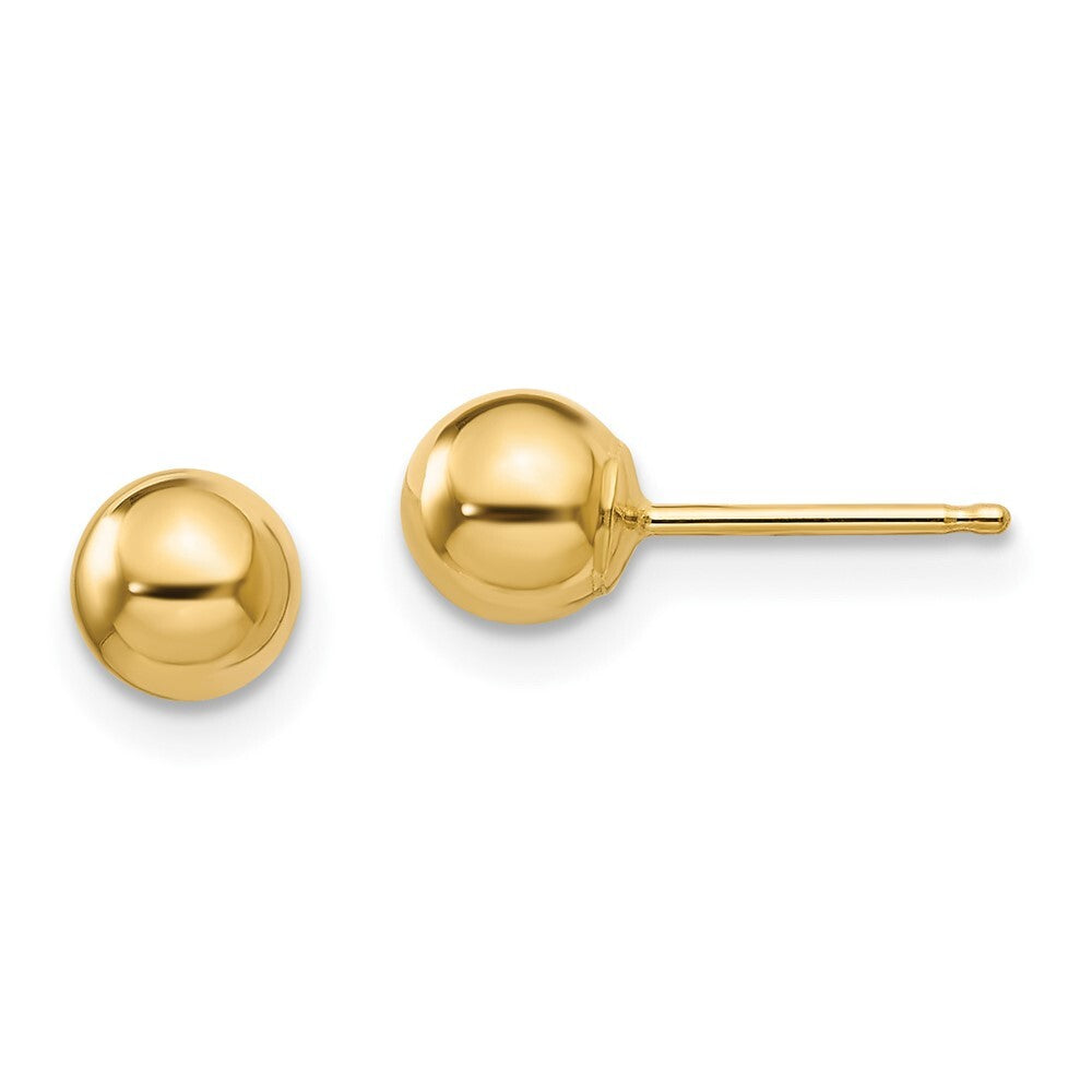14k Yellow Gold Polished 5mm Ball Stud Earrings Gift for Women