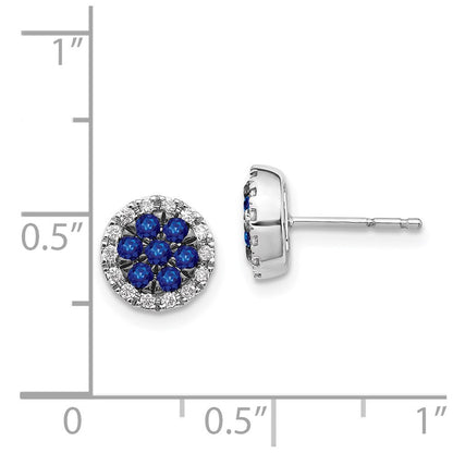 14k White Gold Diamond and Sapphire Circle Stud Earrings