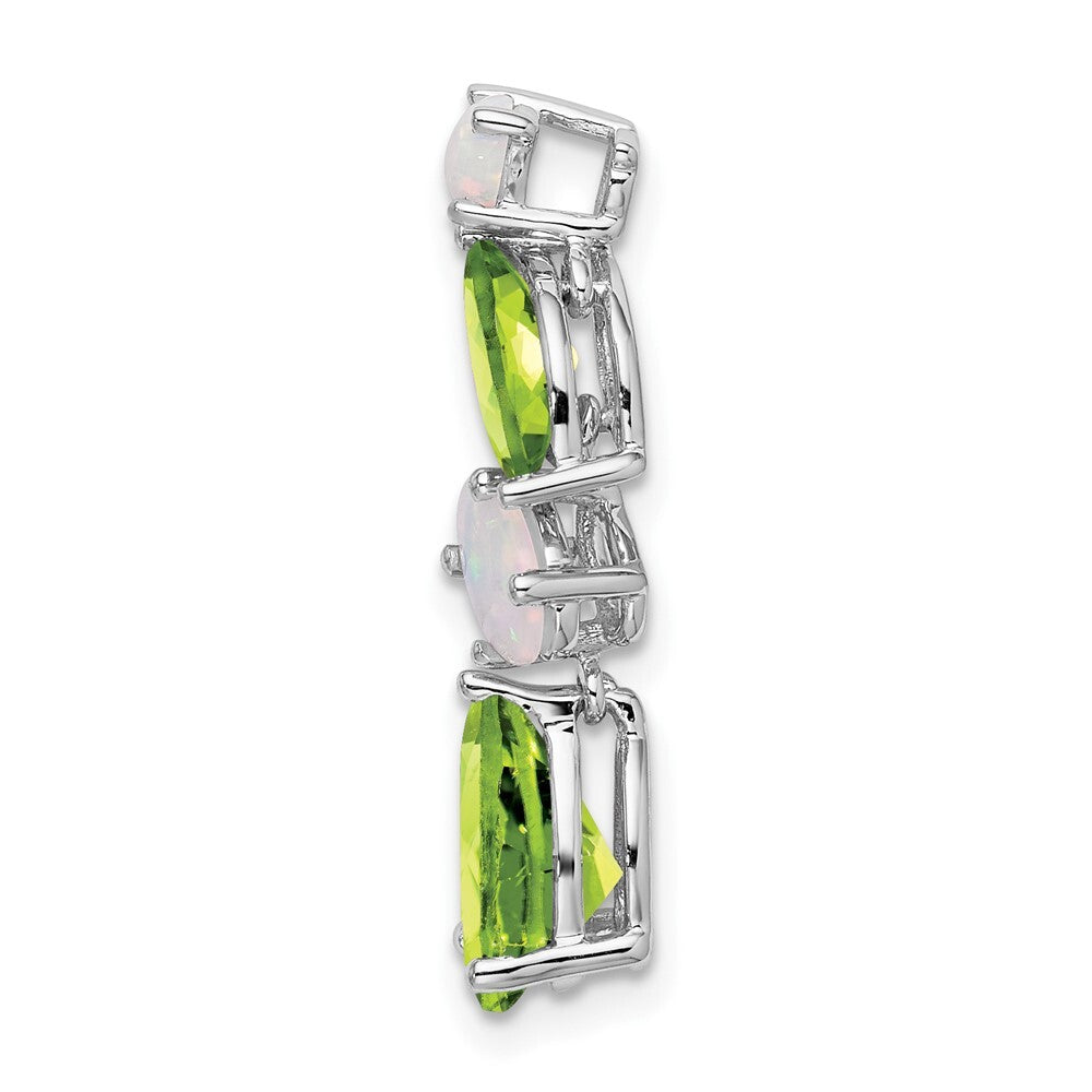 14k White Gold Peridot and Opal Chain Slide Pendant for Women