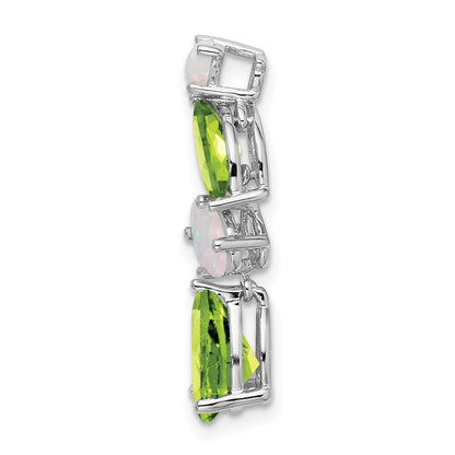 14k White Gold Peridot and Opal Chain Slide Pendant for Women