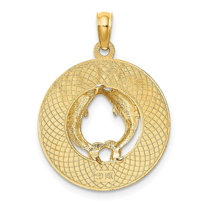 14k Yellow Gold CANCUN Dolphin Circle Charm Pendant for Women