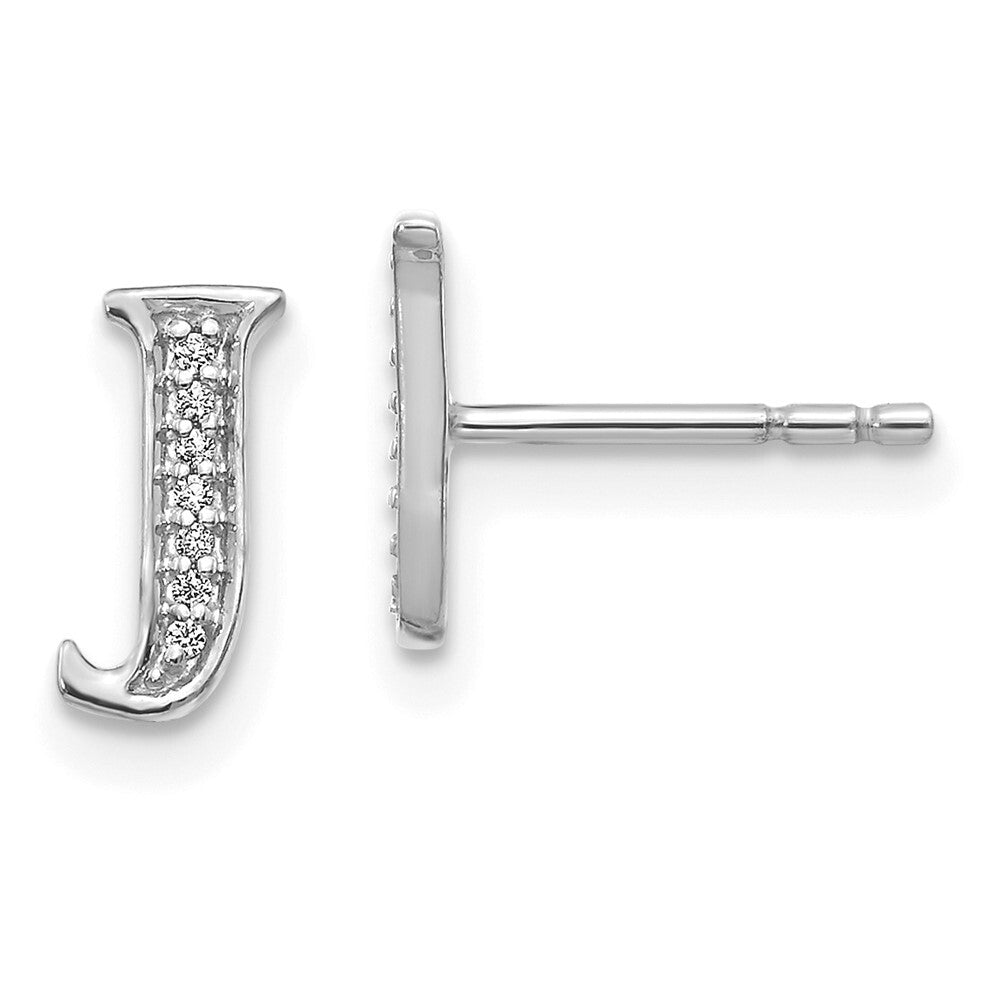 14k White Gold Diamond Initial J Stud Earrings Gift for Women