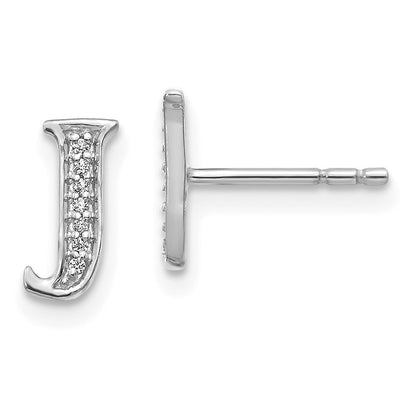 14k White Gold Diamond Initial J Stud Earrings Gift for Women