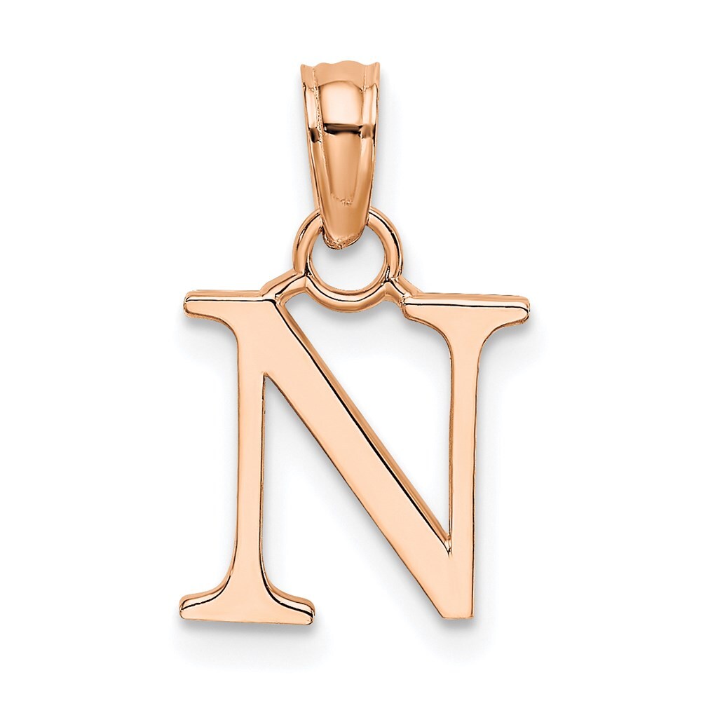14k Rose Gold Polished Block Letter N Initial Pendant for Women