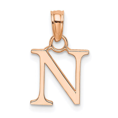 14k Rose Gold Polished Block Letter N Initial Pendant for Women