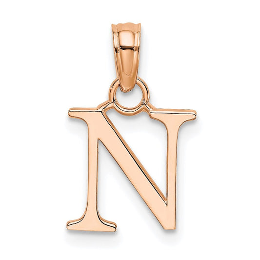 14k Rose Gold Polished Block Letter N Initial Pendant for Women